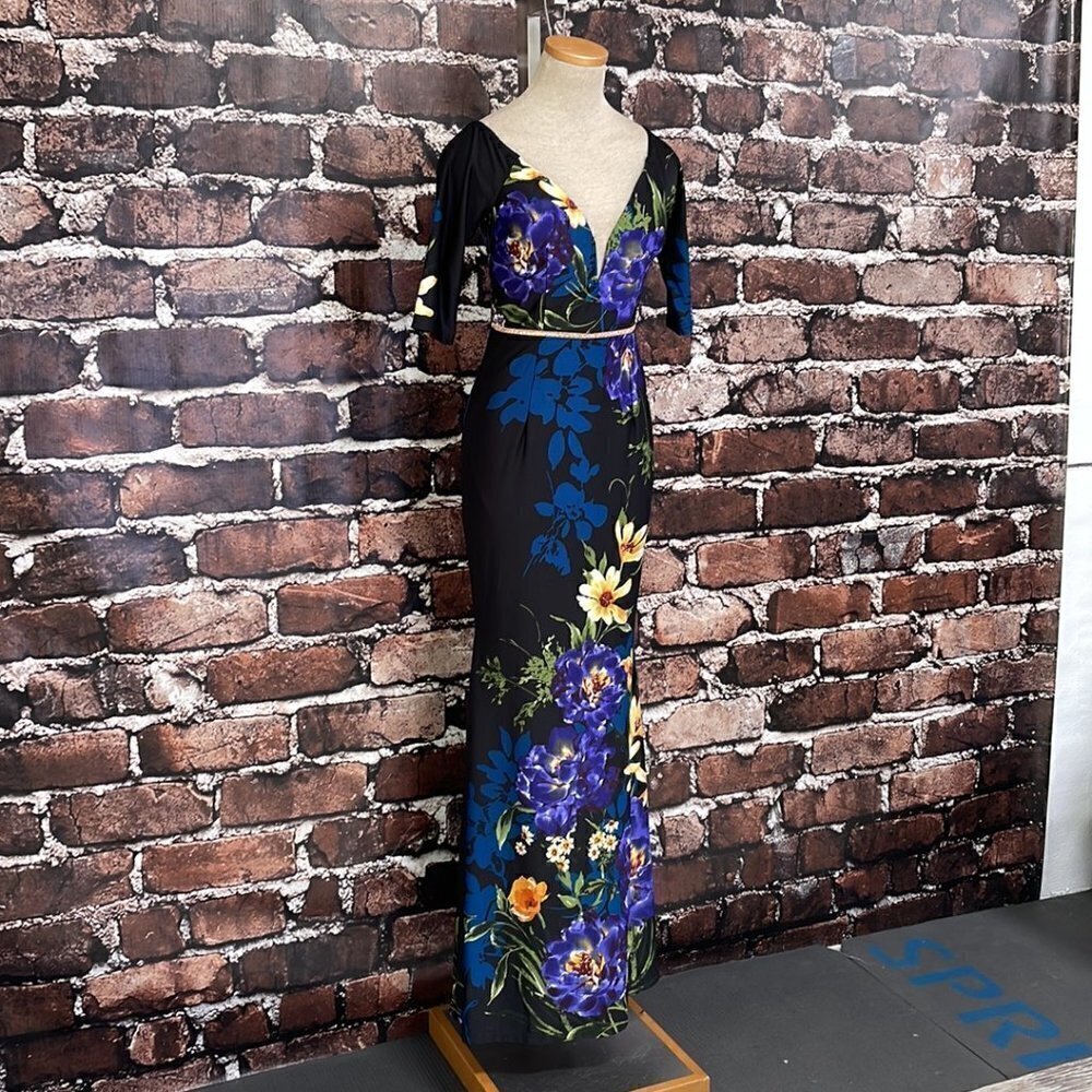 Soiéblu NWT Mermaid Gown V Neck Short Sleeve Dress Black Violet Size Small S - Picture 6 of 17